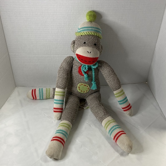 Genuine Monkeez and Friends Sock Monkey “ Neville” Plush Stuffed Animal Gray 19” - Picture 12 of 15